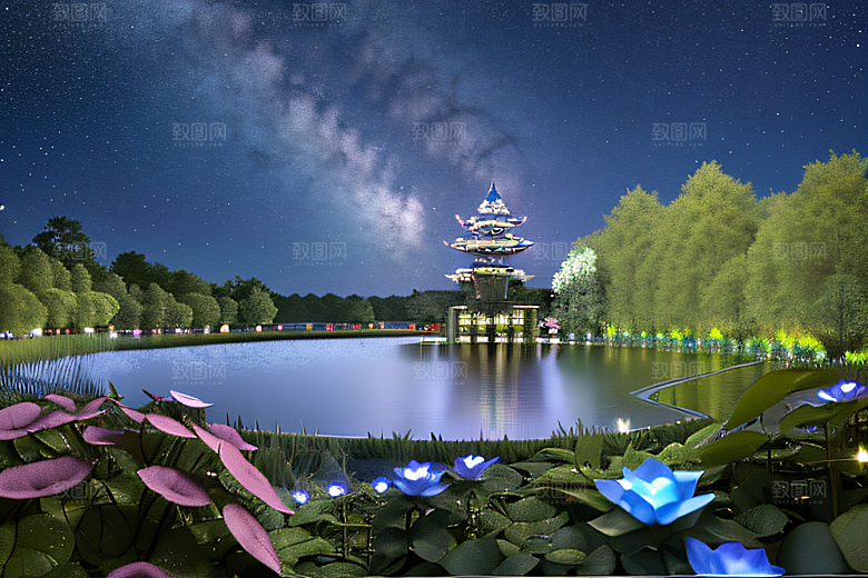 幻彩蓝玫瑰的仙境之夜
