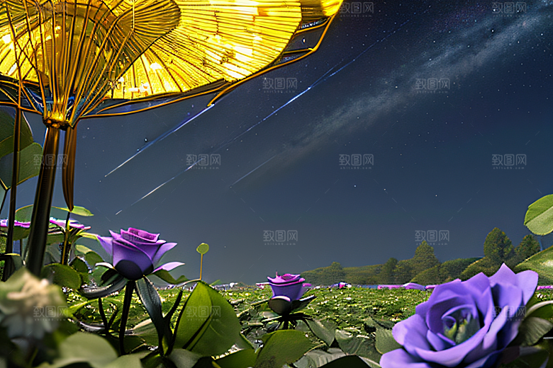 幻彩蓝玫瑰的仙境之夜