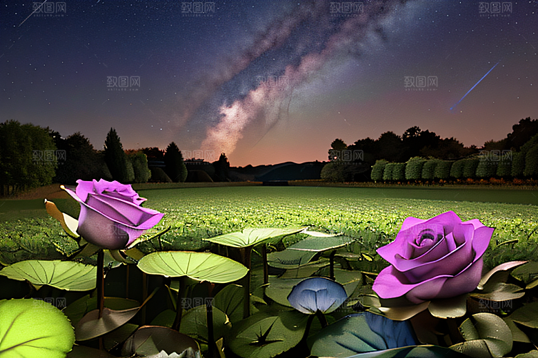 幻彩蓝玫瑰的仙境之夜