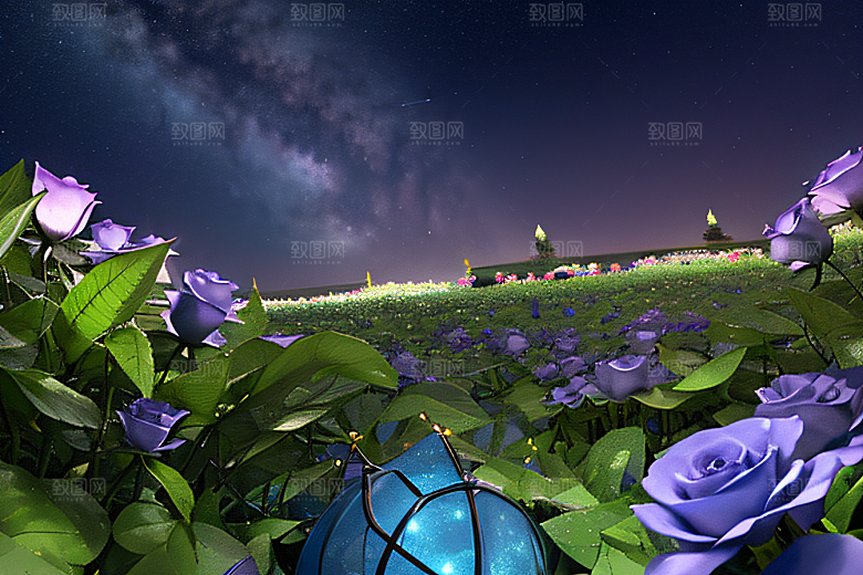 幻彩蓝玫瑰的仙境之夜