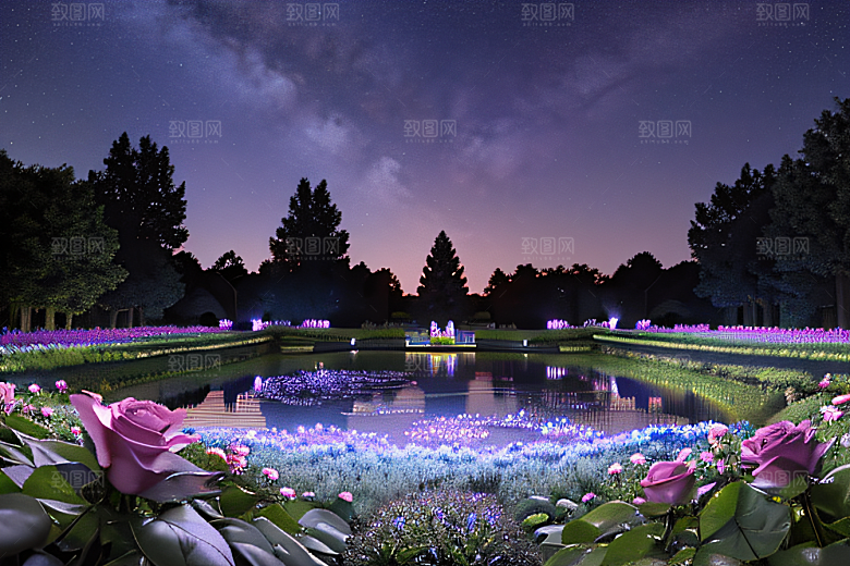 幻彩蓝玫瑰的仙境之夜