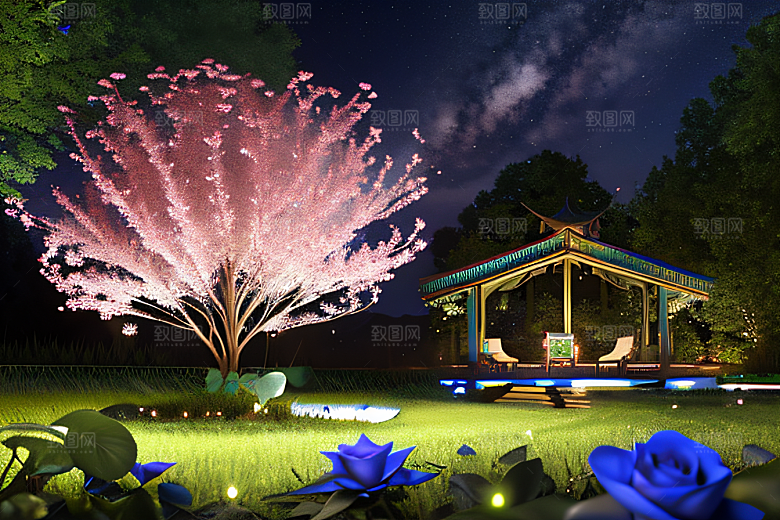 幻彩蓝玫瑰的仙境之夜