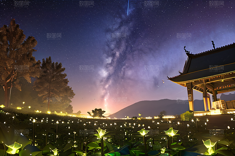 萤火虫舞动湖面的浪漫