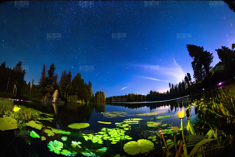 萤火虫舞动湖面的浪漫