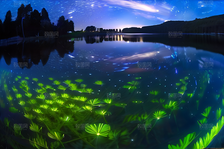 萤火虫舞动湖面的浪漫
