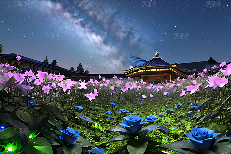 玫瑰花宫中的萤火虫灯