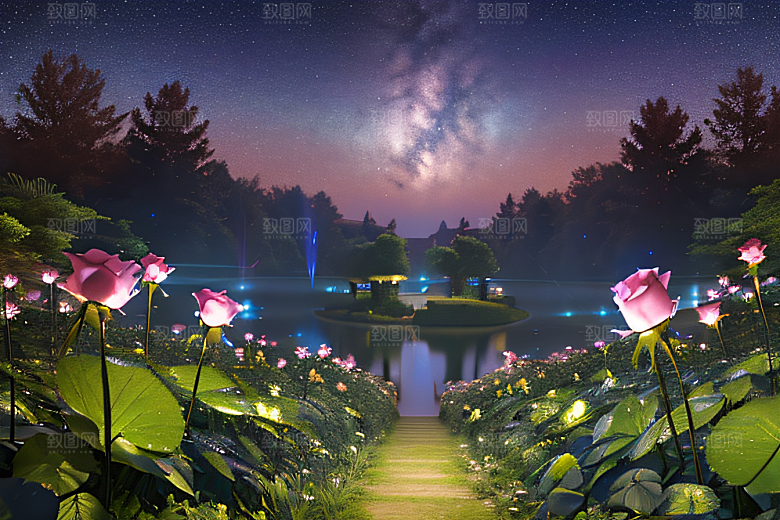 玫瑰花宫中的萤火虫灯