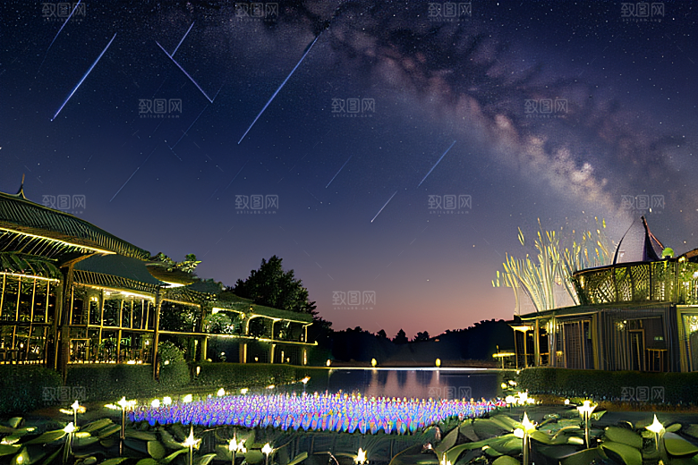 玫瑰花宫中的萤火虫灯
