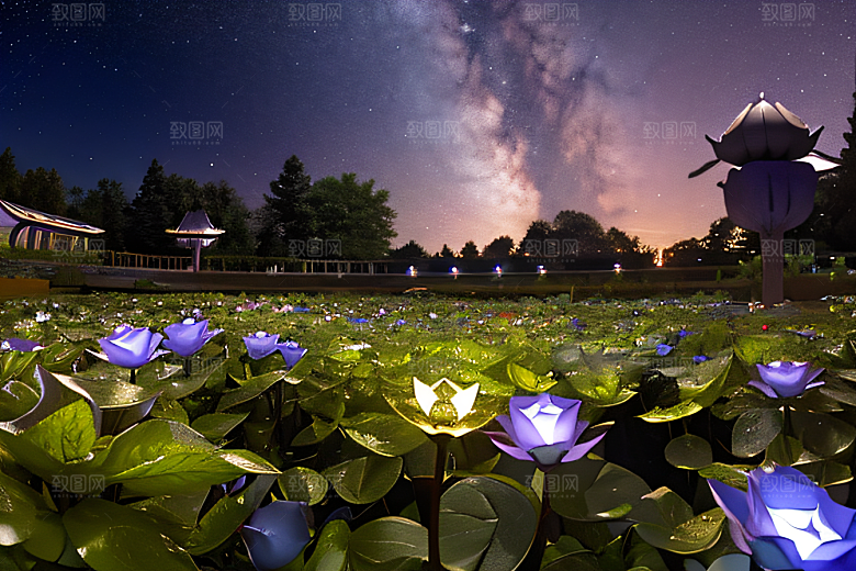 丰盛水生植物的湖畔画卷