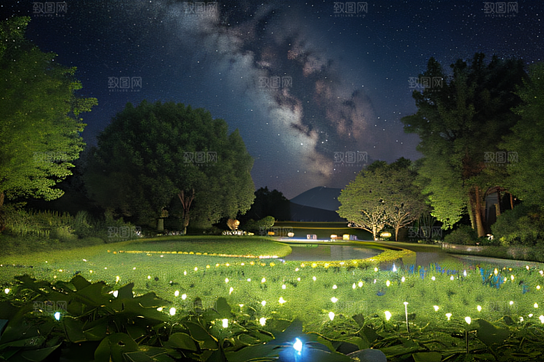 丰盛水生植物的湖畔画卷