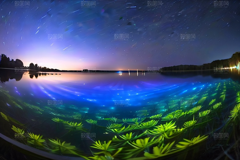 丰盛水生植物的湖畔画卷