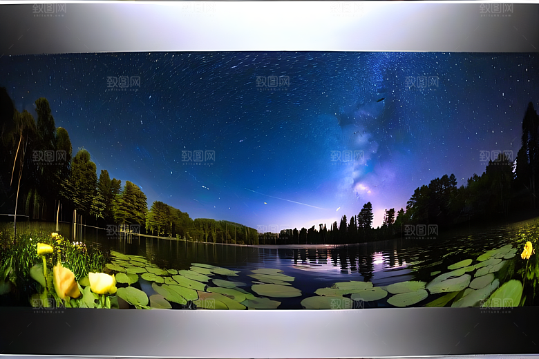 丰盛水生植物的湖畔画卷