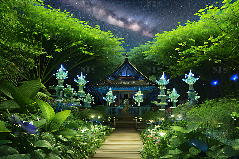 蓝玫瑰天空中的花宫