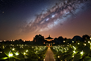 蓝玫瑰天空中的花宫