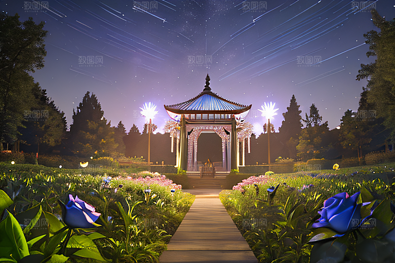 蓝玫瑰天空中的花宫