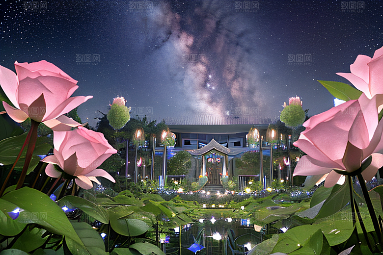 幻彩蓝玫瑰的仙境之夜