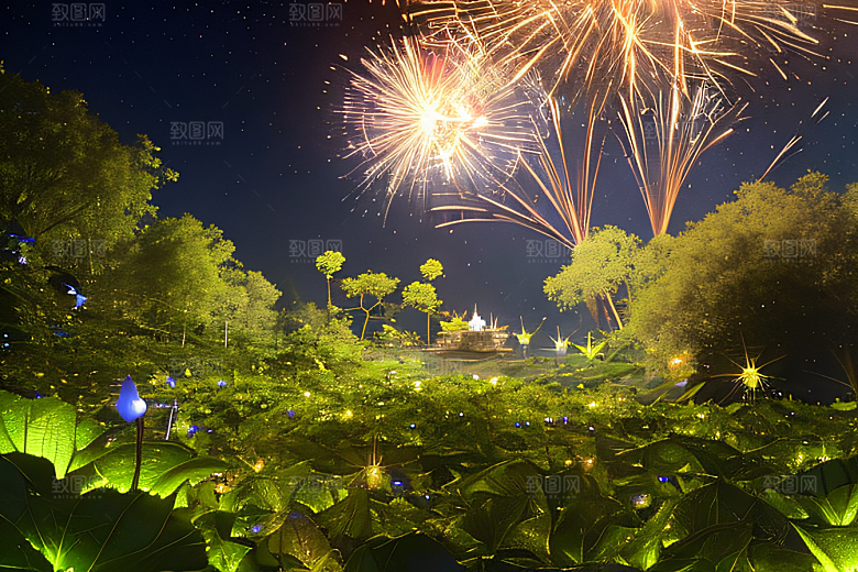 幻彩蓝玫瑰的仙境之夜