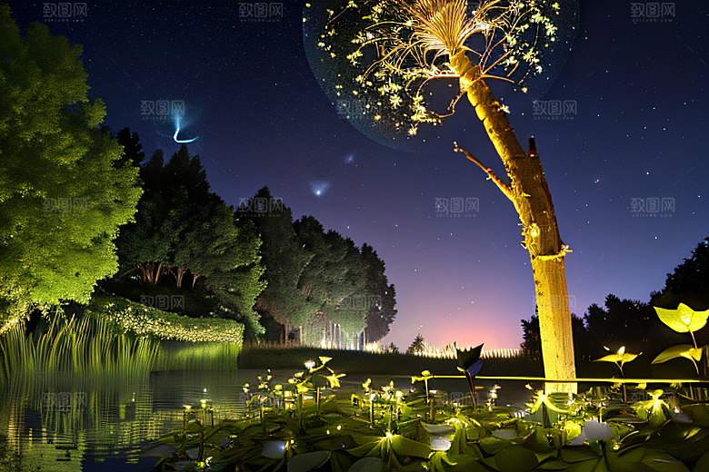 幻彩蓝玫瑰的仙境之夜