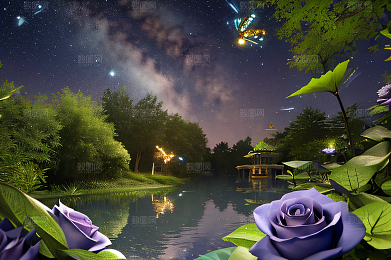 幻彩蓝玫瑰的仙境之夜