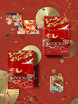 中式国潮风文创样机礼盒包装效果图