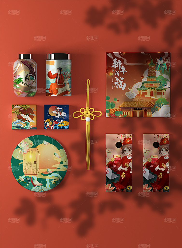 中式国潮风文创样机礼盒包装效果图