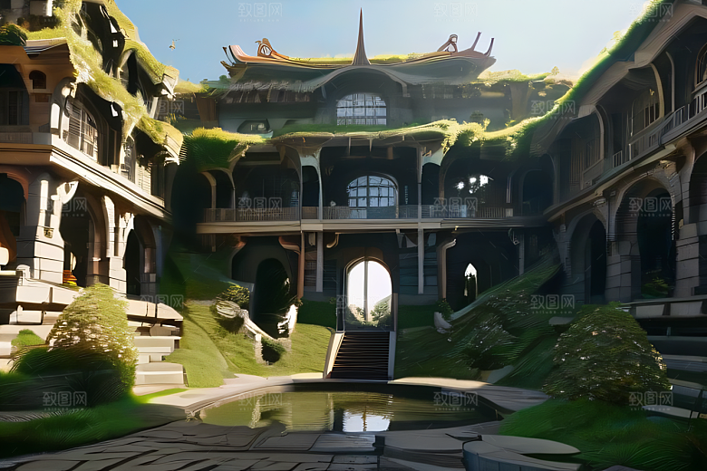 超写实渲染中午阳光下的金碧辉煌城市全景