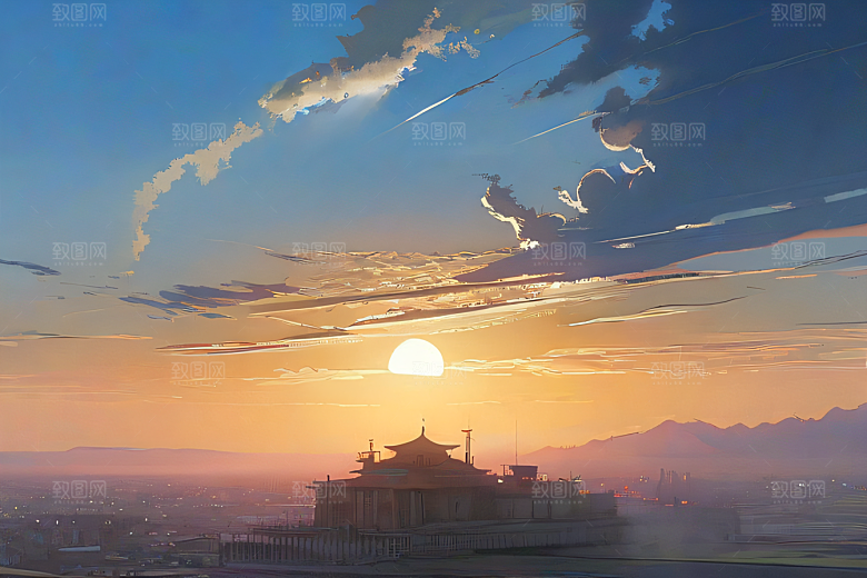 追逐炽阳的飞行者波斯宫殿蓝天风景