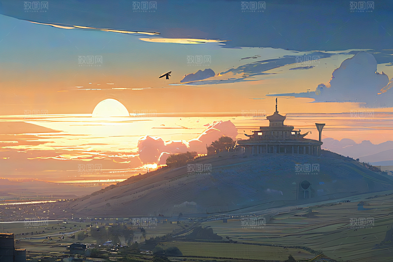 追逐炽阳的飞行者波斯宫殿蓝天风景