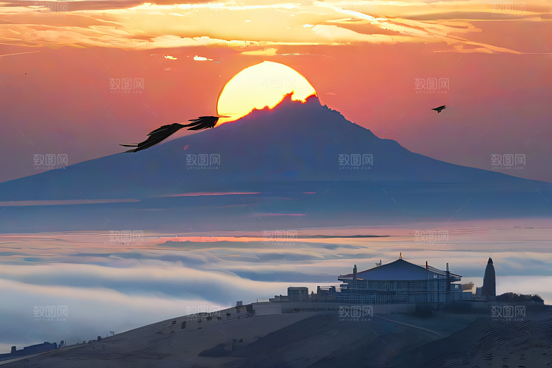 太阳旁的飞行者波斯宫殿的蓝天云景