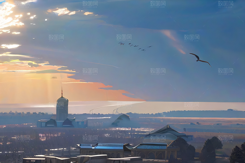 太阳旁的飞行者波斯宫殿的蓝天云景
