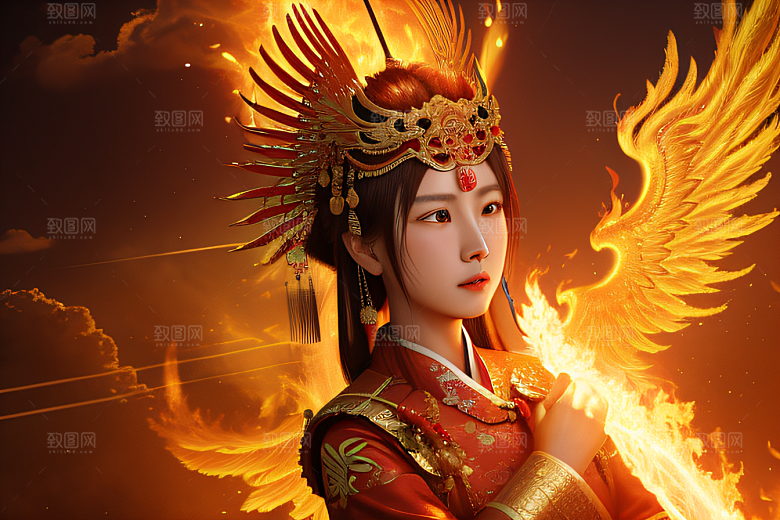 高清CG渲染的凤凰云雾中的黄金宫殿