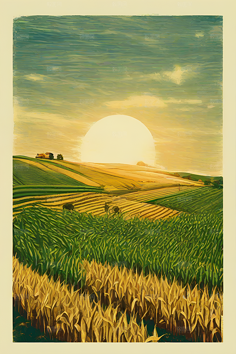 玉米田的插画艺术作品