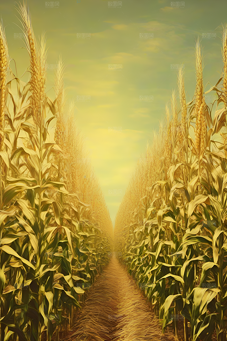生动插画中的玉米田景观