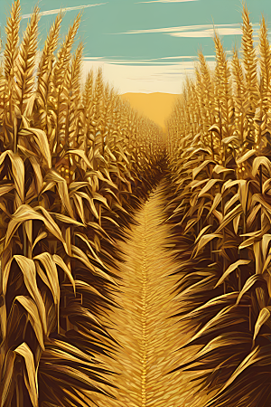 绚丽插画中的玉米田景色