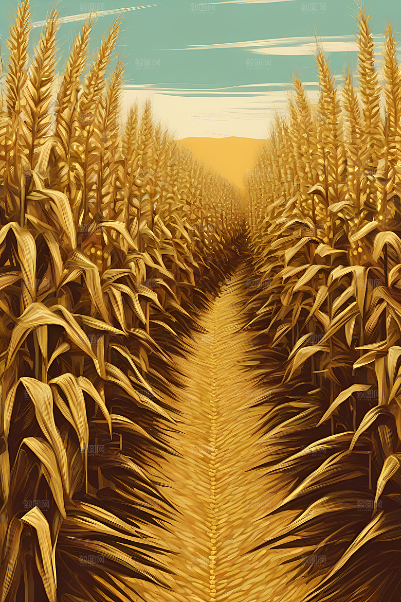 绚丽插画中的玉米田景色