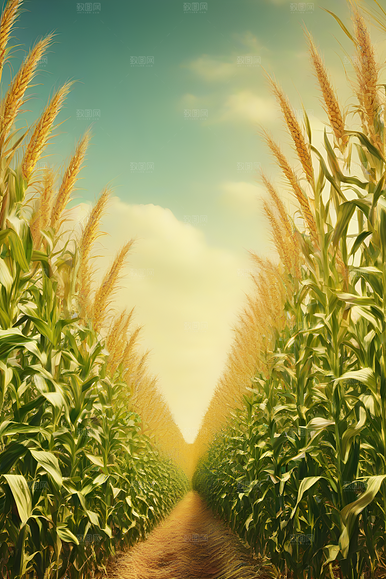 插画风景中的玉米田