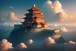 云海中的古宫殿极致视觉享受