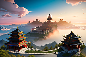 云海中的古宫殿极致视觉享受