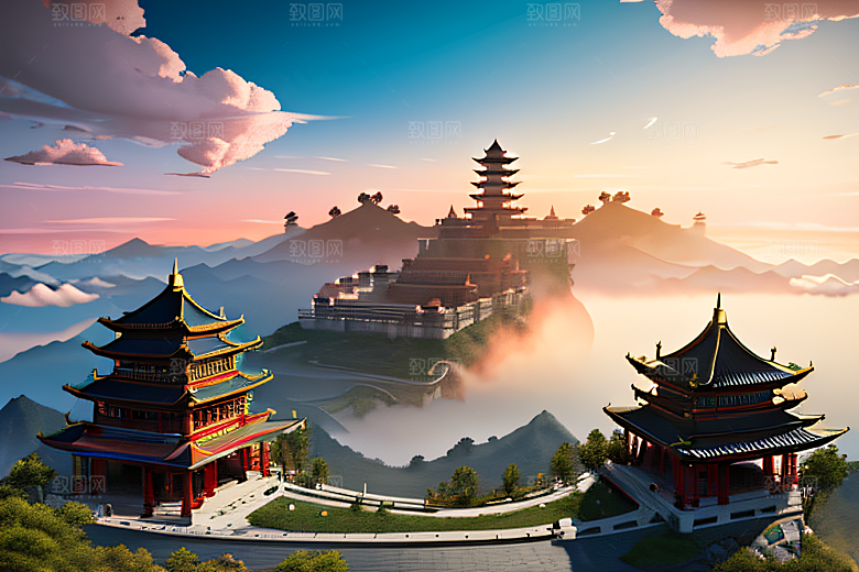云海中的古宫殿极致视觉享受
