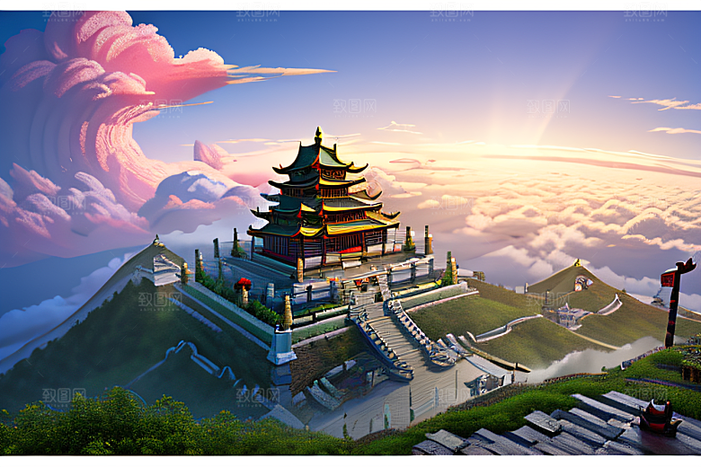 8K细节梦幻中的古云宫殿