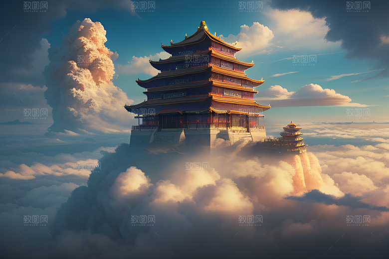 云海中的古宫殿极致视觉艺术