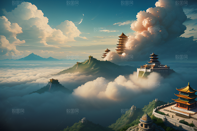 云海中的古宫殿极致视觉享受