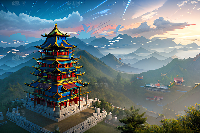 8K细节梦幻中的古云宫殿