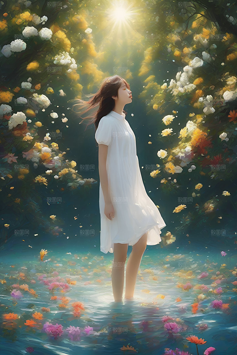 插画风景中的金色玉米田