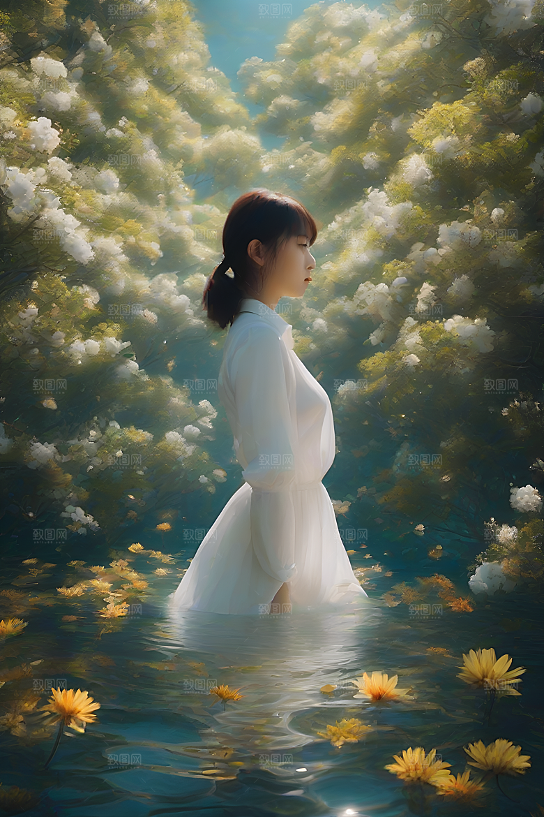 插画风景中的金色玉米田