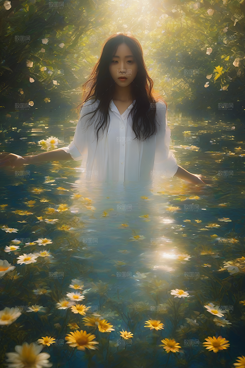 插画风景中的金色玉米田