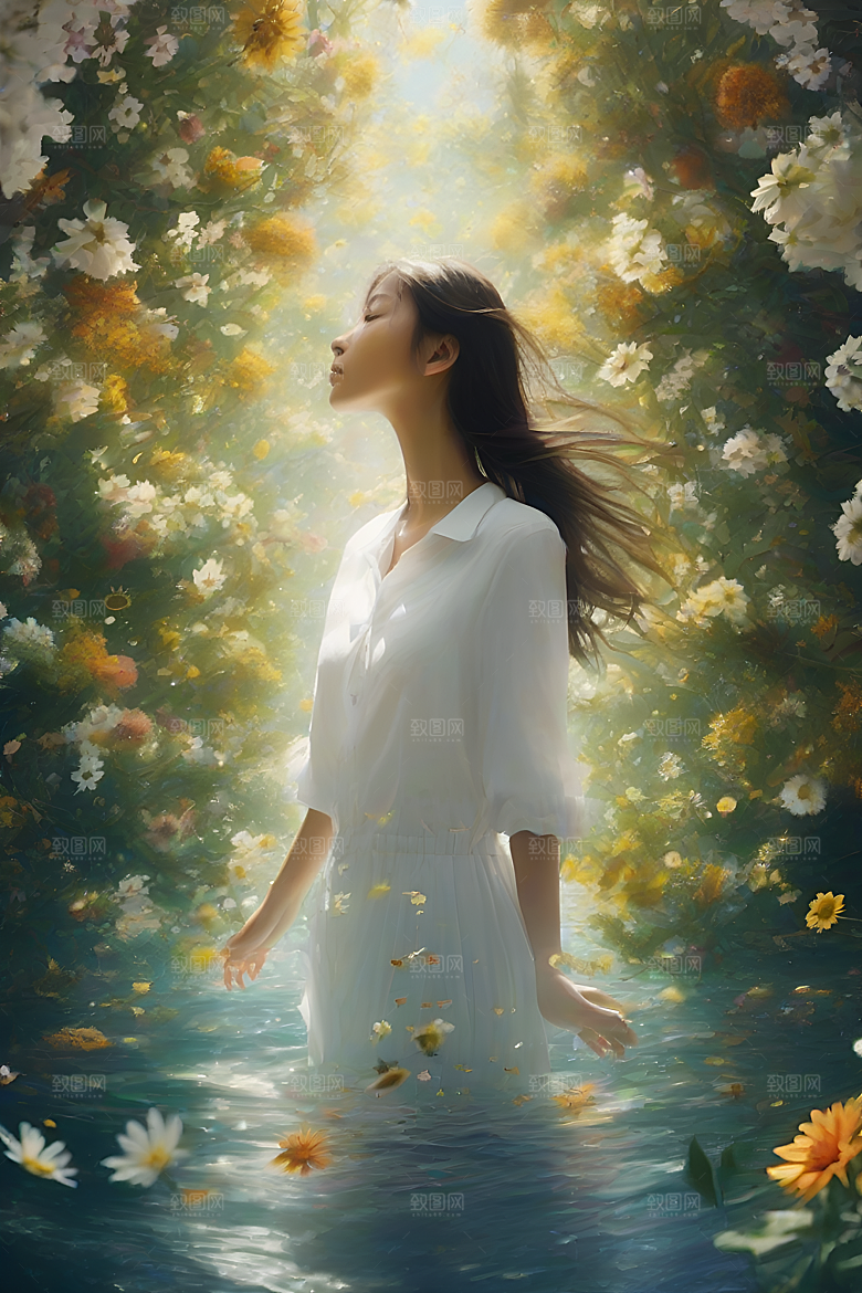 插画风景中的金黄玉米田