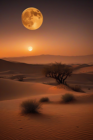 拥抱月光沙漠中的柔和光辉