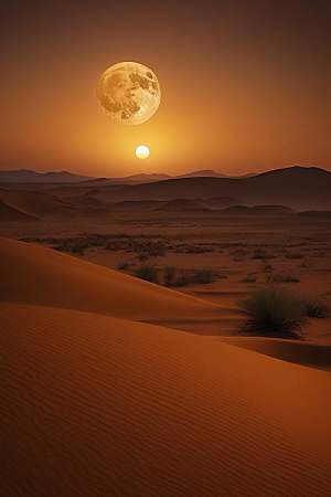 拥抱月光沙漠中的柔和光辉