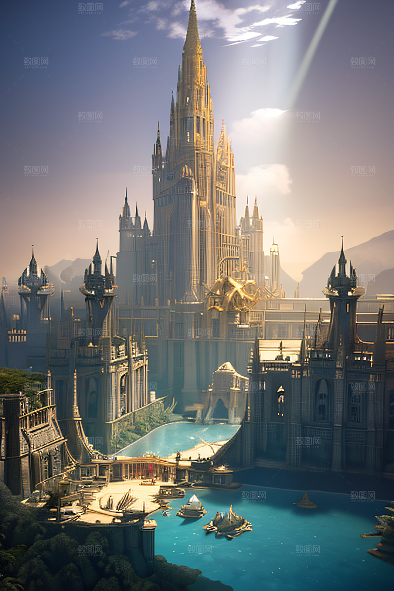 史诗级CG背景画海底亚特兰蒂斯水晶宫